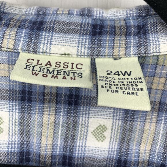 Classic Elements Womens 24W Button Up Shirt Hearts Plaid Cottagecore Blue Cotton - Picture 3 of 6